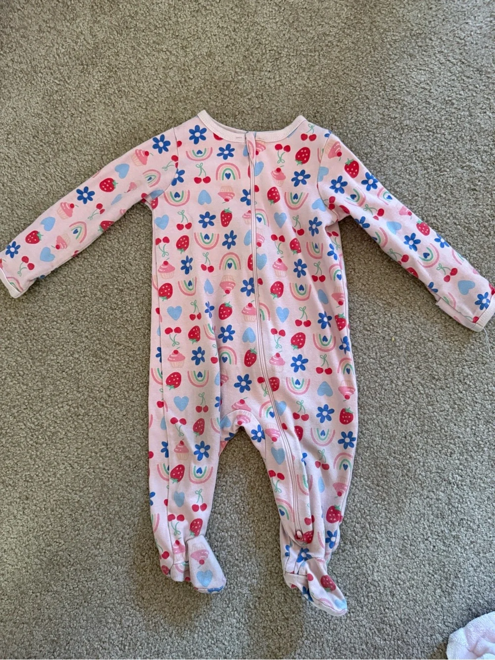 Pink Rainbow & Strawberry Footed Onesie for Kids